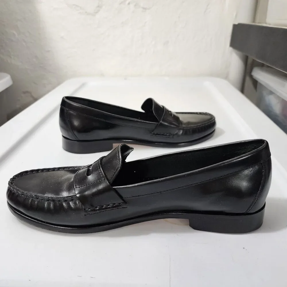 Cole Haan Pinch Black Leather Penny Loafer Heeled Academia Womens Size 7.5M